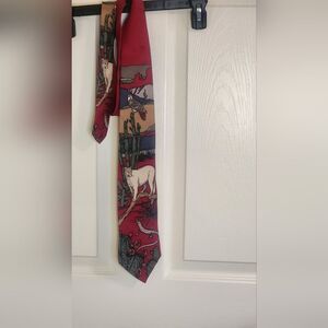 WWF Vivid Burgundy 100% Silk Southwestern Thema  Animal&Plants Print 55.5x4”